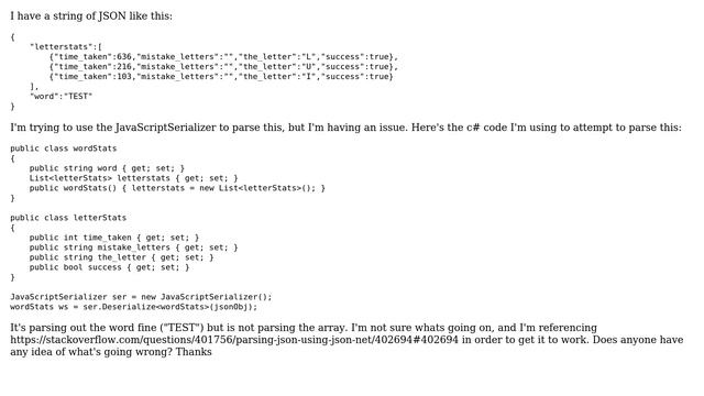 JavaScriptSerializer on JSON containing an array смотреть онлайн