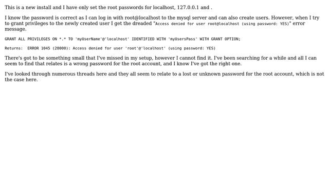 MySQL 5.5 on CentOS 6 -- mysql user 'root@localhost' cannot grant privs смотреть онлайн