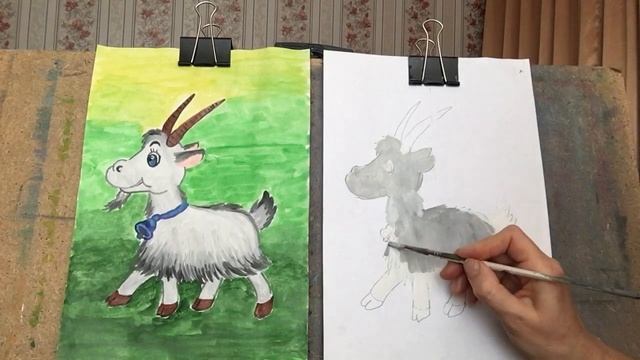 Здравствуйте.Тема «Козлик, козел» от16.10.20 рисуем животных. Акварель, гуашь смотреть онлайн