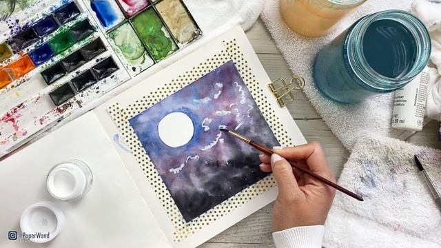 MOON-LIT GALAXY SKY, WATERCOLOR ART JOURNAL смотреть онлайн
