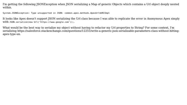 Salesforce: JSON.serialize Url object throwing System.JSONException смотреть онлайн