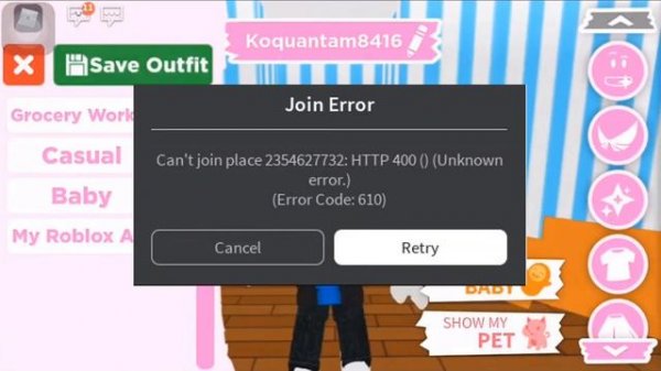 FIX Error Code 610 Roblox: Can't Join Place - HTTP 400 (Unknown Error) (Error Code 610). IOS.