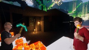 Играю с Колей в майнкрафт бедрок