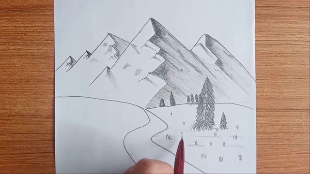 How To Draw Mountains Easy, Drawing Mountains with Pencil, Mountain Landscape Drawing смотреть онлайн