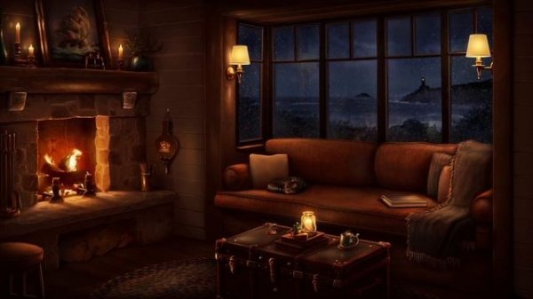 Cozy Cottage by the Sea Ambience with Rain & Fireplace Sounds for Sleeping, Reading, & Relaxation