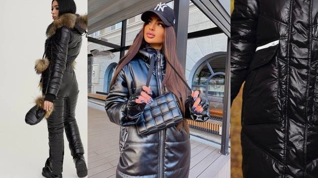 Girls in leather suits, voluminous down jackets and modern jackets. Leather down jackets with a hoo смотреть онлайн