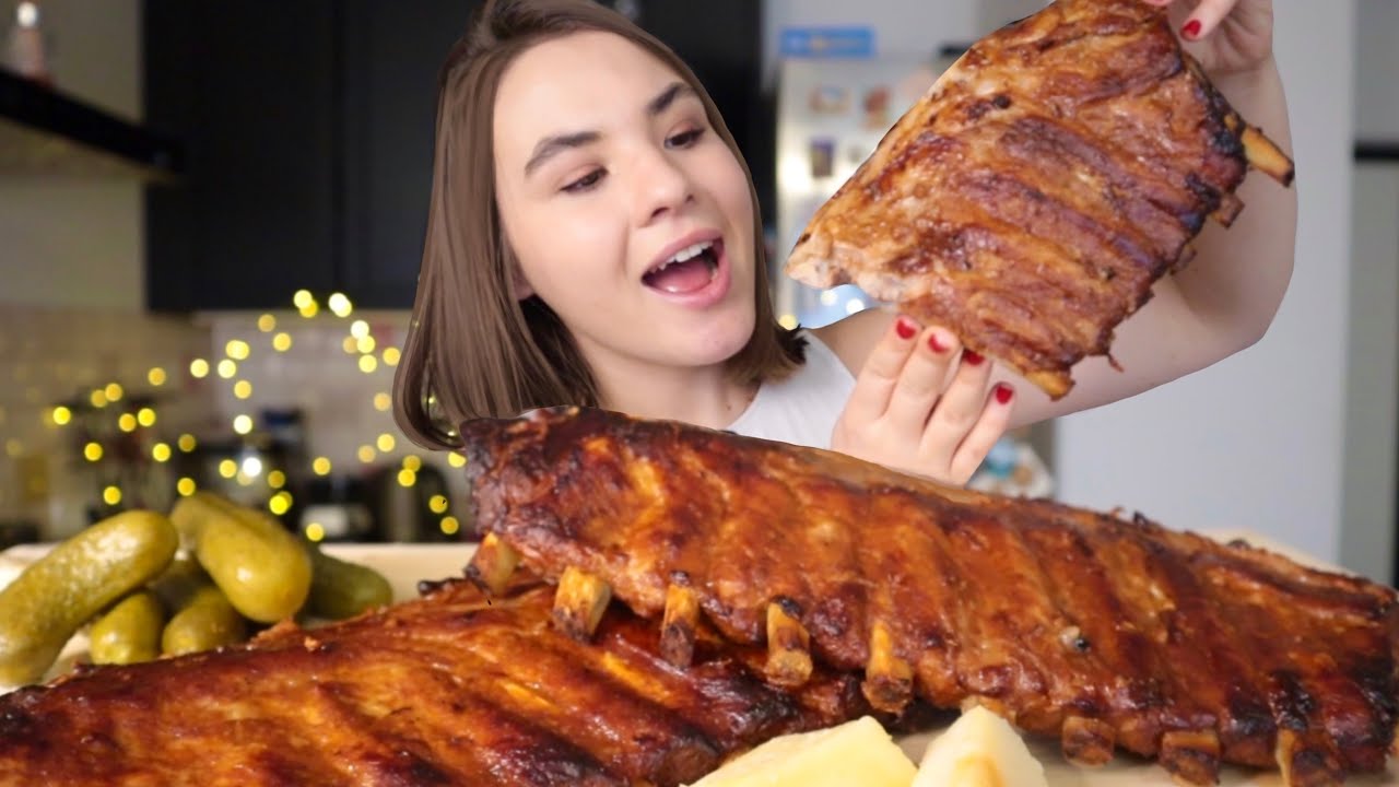 МУКБАНГ •  свинные РЕБРА ТЕРИЯКИ Pork Ribs Teriyaki & Eating Sounds асмр (ASMR MUKBANG)