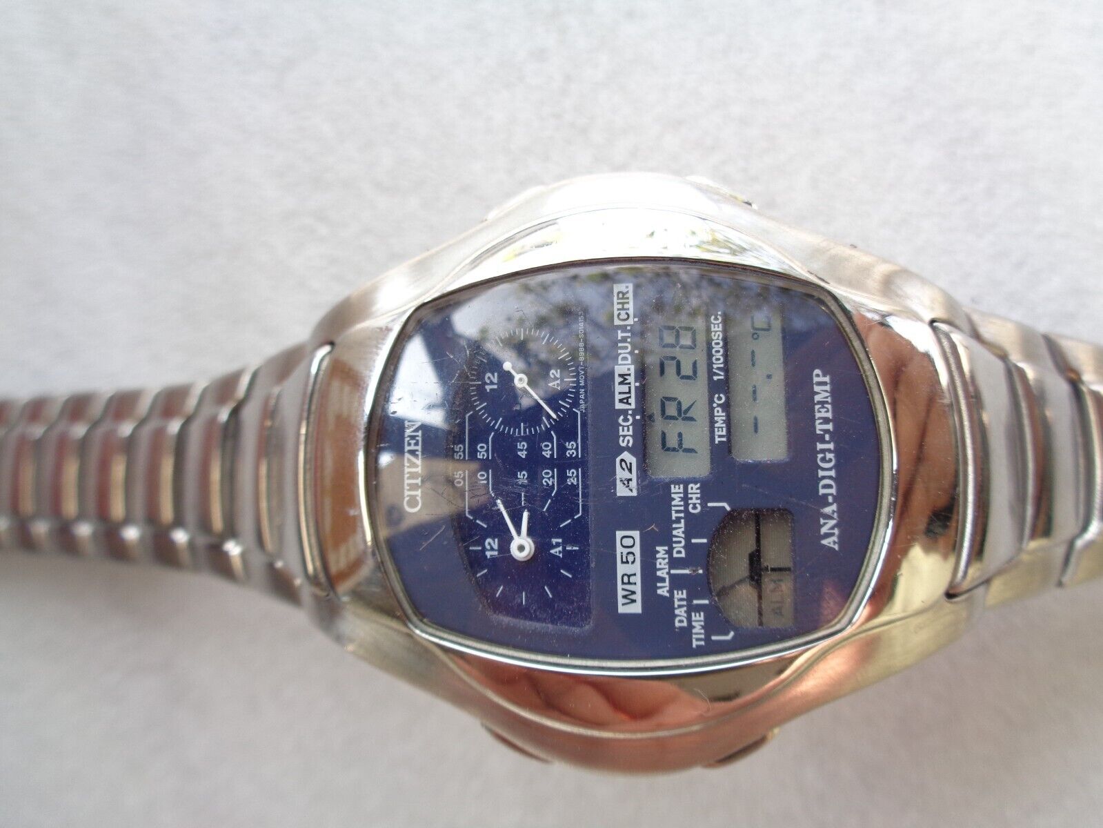Редкие кварцевые наручные часы Vtg Ss Citizen Analog Digital Temp Alarm Chrono Dual Time-ЯПОНИЯ