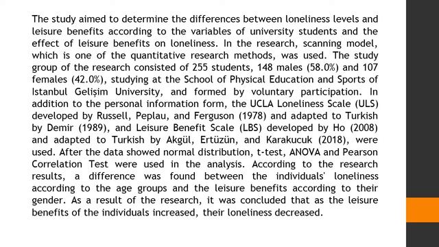The Effect of Leisure Benefits on Loneliness of University Students AJET 2021 73 189 194 смотреть онлайн