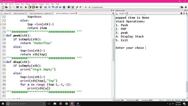 Python program for stack operation like push,pop,peek,dispay. смотреть онлайн