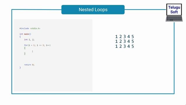 nested loops in c telugu | c programming | Program 49 смотреть онлайн