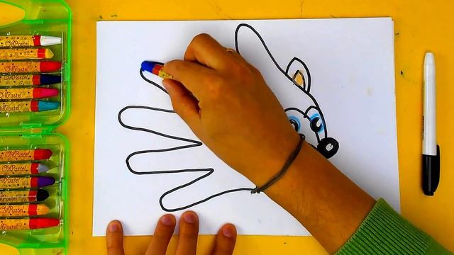 Рисуем СОНИКА из РУКИ - Ручки папы урок рисования для детей