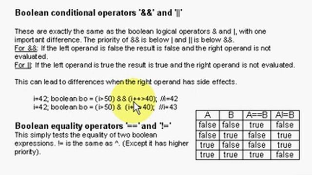 Java Tutorial 2.13 Operators Part 13/15 - boolean conditional and equality operators смотреть онлайн