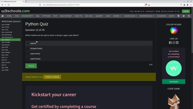 W3Schools Python Quiz смотреть онлайн
