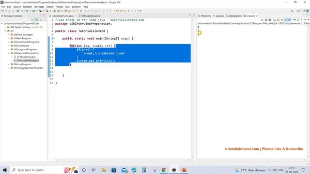 break statement in for loop java смотреть онлайн