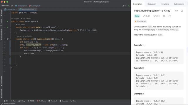 1480. Running Sum of 1d Array || LeetCode 1480 || Java Easy Problem Solution смотреть онлайн