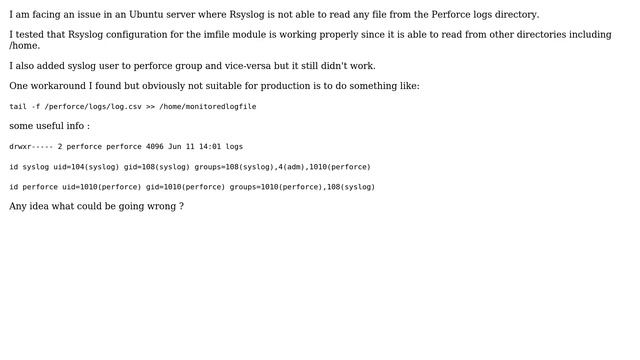 DevOps & SysAdmins: Rsyslog not able to read imfile from perforce directory смотреть онлайн