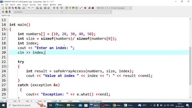 C++ program function for handling array of bounds exception. смотреть онлайн