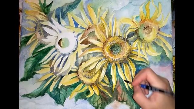 Акварель. Подсолнухи акварелью. Sunflowers. Watercolor painting смотреть онлайн