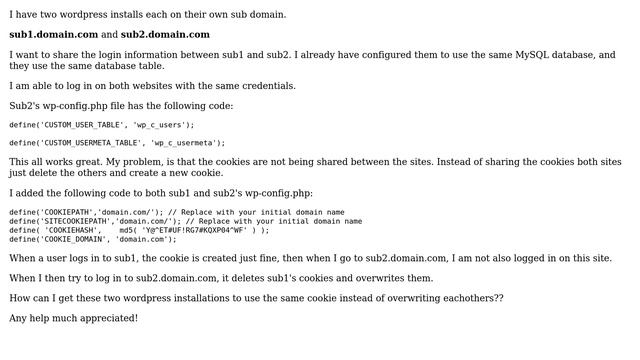 Wordpress: Share WordPress Login Cookies Between Two Subdomain Installs смотреть онлайн