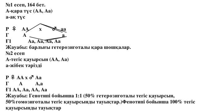 ЕСЕПТЕР ШЫҒАРУ МОНОГИБРИДТІ БУДАНДАСТЫРУ №1,2,3,4 164 БЕТ.9-СЫНЫП.БИОЛОГИЯ смотреть онлайн