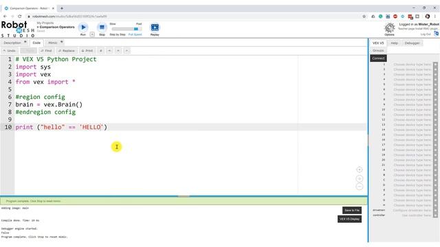 Comparison Operators in Python using Robot Mesh Studio смотреть онлайн