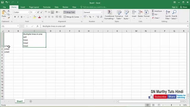 06. MS Excel in Hindi - Type Multiple lines in One Cell смотреть онлайн