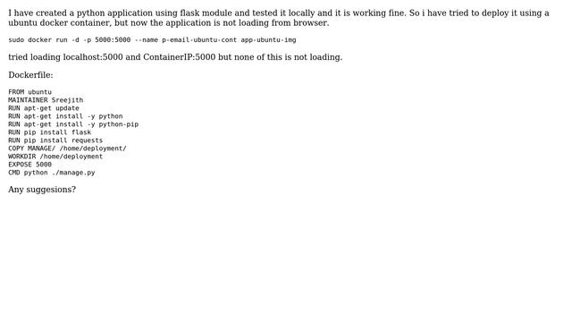 Unix & Linux: Python application which is running inside a docker container is not showing up смотреть онлайн