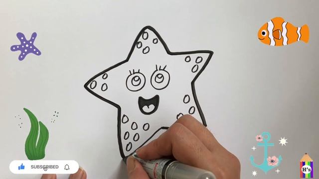 How To Draw a Cute Star Fish for Children | рисуем морскую звезду для детей смотреть онлайн