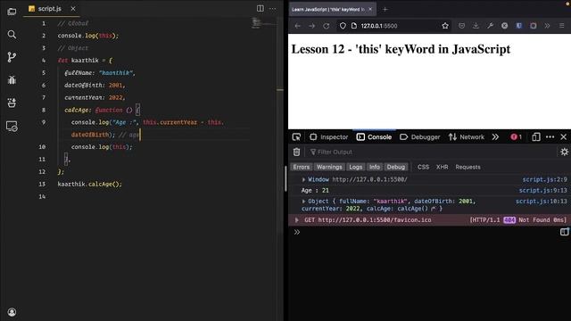 Learn JavaScript - #12 'this' keyword in JavaScript смотреть онлайн