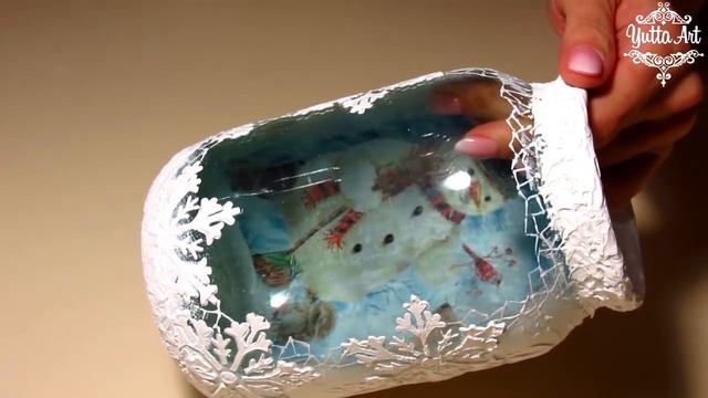 ?Новогодний подсвечник из обычной стеклянной банки. МК Ютты Арт. Новогодний декор своими руками. смотреть онлайн