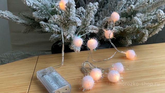 Электрогирлянда СНЕЖНЫЕ ШАРИКИ, 10 тёплых белых LED-огней, 90+30 см, батарейки 481572 смотреть онлайн
