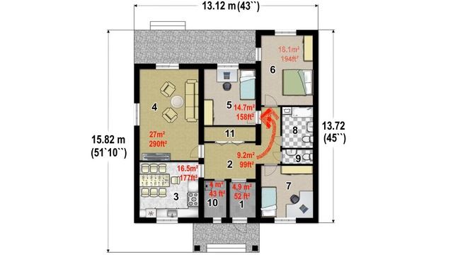 One-story cottage 122 sqm house plans from GreenGo House смотреть онлайн