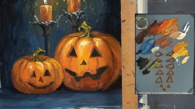 Тыквы на Halloween – пошаговый урок по живописи маслом смотреть онлайн