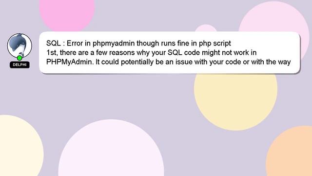 SQL : Error in phpmyadmin though runs fine in php script смотреть онлайн