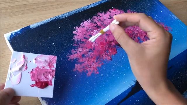 Акрил+тампон Art- Влюбленная пара под деревом цветущей сакуры. смотреть онлайн