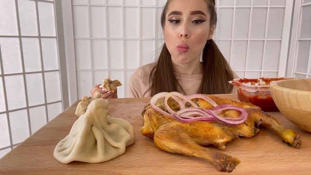 MUKBANG| Запеченый цыплёнок гранатовый соус Хинкали?МНОГО БОЛТАЕМ?? DUMPLINGS? смотреть онлайн