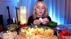 MUKBANG | Запеканка картофельная с фаршем и сыром | casserole with minced meat and cheese не ASMR