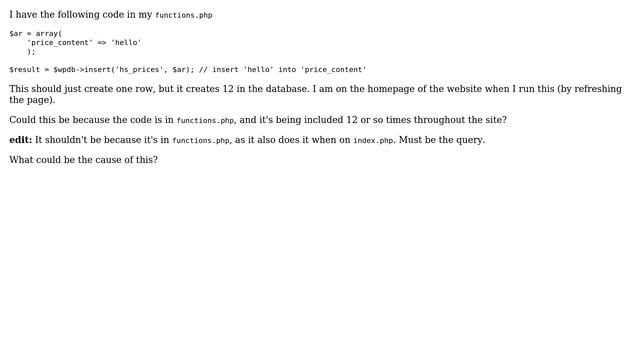 Wordpress: wpdb-＞insert adds too many rows смотреть онлайн