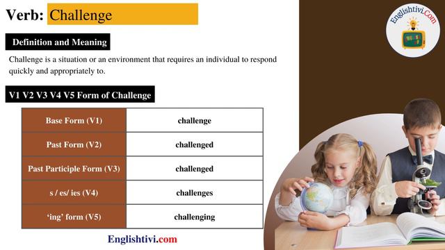 challenge V1 V2 V3 V4 V5 Base Form, Past Simple, Past Participle Form of challenge | Englishtivi.co смотреть онлайн