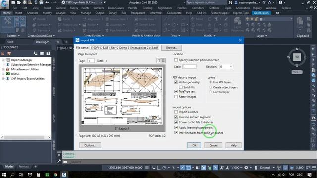 Importar PDF para o AutoCAD Civil 3D 2020 смотреть онлайн