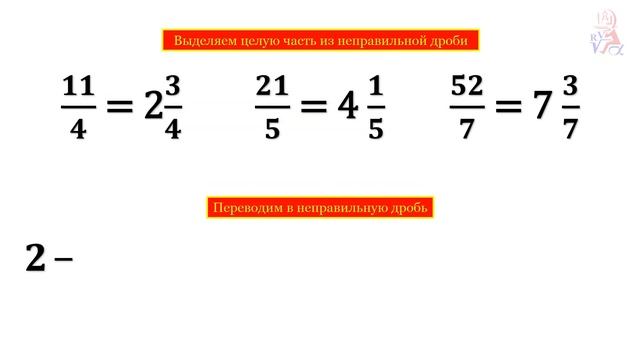 Обыкновенные дроби: выделение целой части и обратно смотреть онлайн
