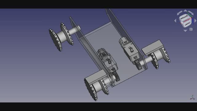 FreeCAD. Гусеничная тележка на 2х жёлтых моторах с червячной передачей. смотреть онлайн