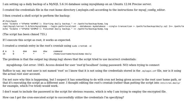 How can I get mysqldump to use the credentials from mysql_config_editor in a crontab-executed... смотреть онлайн