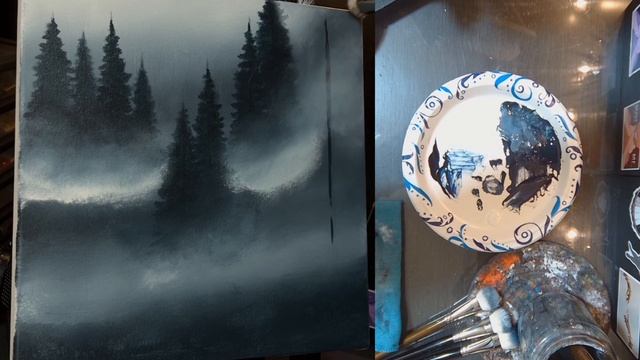 Acrylic Painting Tutorial - Foggy Hillside with Trees смотреть онлайн