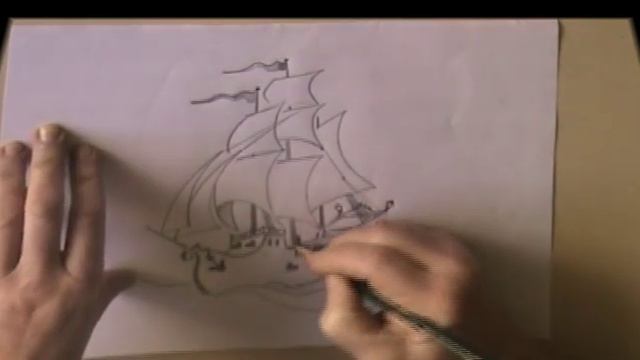 How draw sailing ship .Как нарисовать парусник.. смотреть онлайн