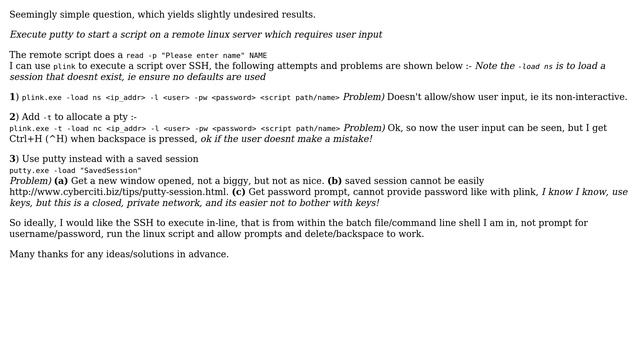 Call putty/plink to start a remote SSH linux script with user input смотреть онлайн