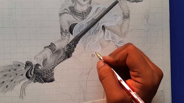 MAA SARASWATI SKETCH ( Part 2 ) | Drawing Elements/Shading | Drawing Process смотреть онлайн