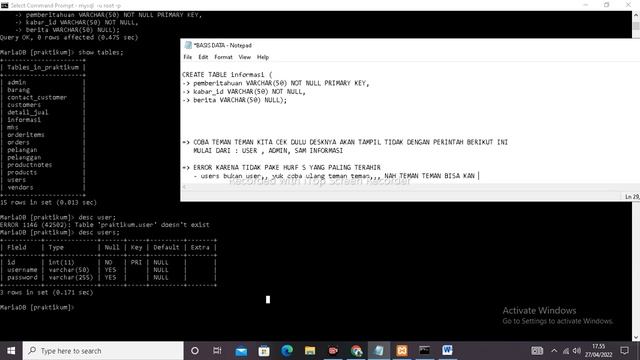 Cara membuat Database mysql CMD,, minimal tiga 3 Table, UNIVERSITAS MERCUBUANA YOGYAKARTA смотреть онлайн