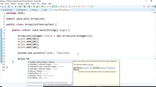 3) ArrayList program to convert into Array смотреть онлайн